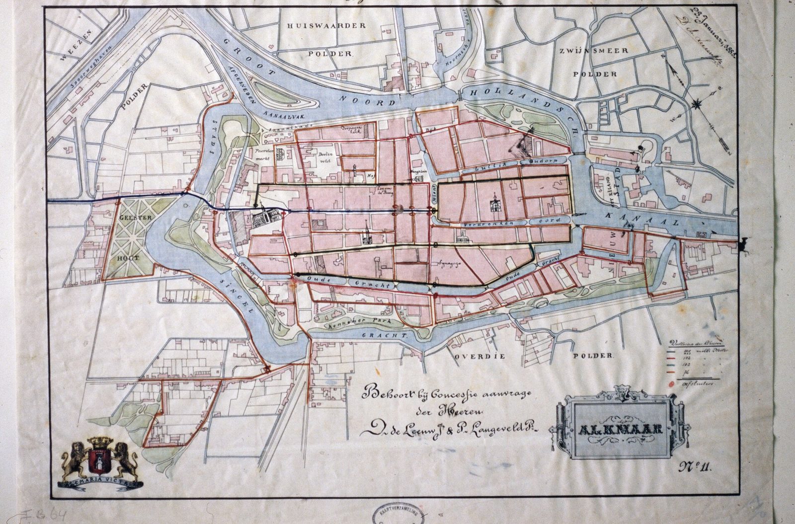 historische stadsplattegrond met waterleidingen